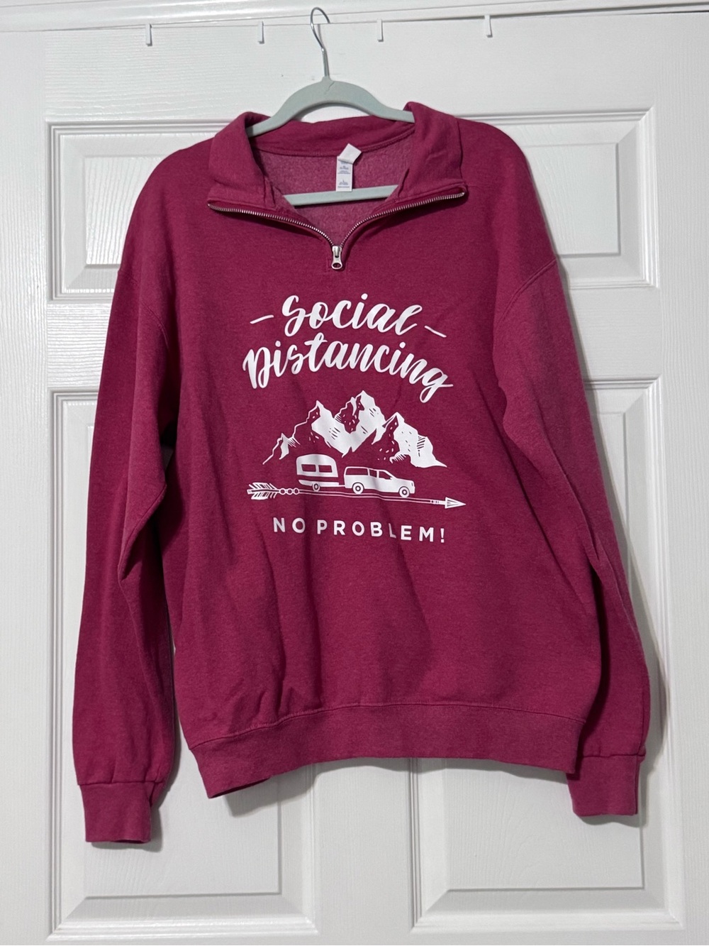 Jerzees Berry Quarter-Zip Turtleneck Sweatshirt with White Graphic